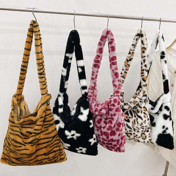 

evening bags women plush bag shoulder 2022 fashion female underarm faux fur handbag purses fluffy shopper 6 style