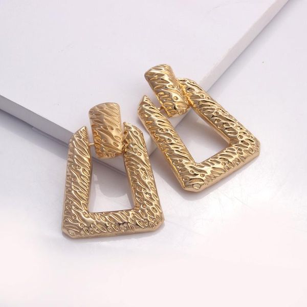 

hoop & huggie 2021 female trendy geometric ear studs women gold color earrings exaggeration punk metal rectangle jewelry, Golden;silver