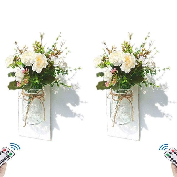 

rustic led sconces handmade white yellow peony lights wall art remote control e7cb