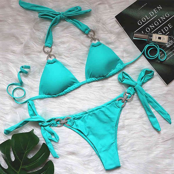 

swimwear 2021 new shiny rhinestone diamond bikini women swimsuit female halter set brazilian bather push up bathing suit 0720, White;black