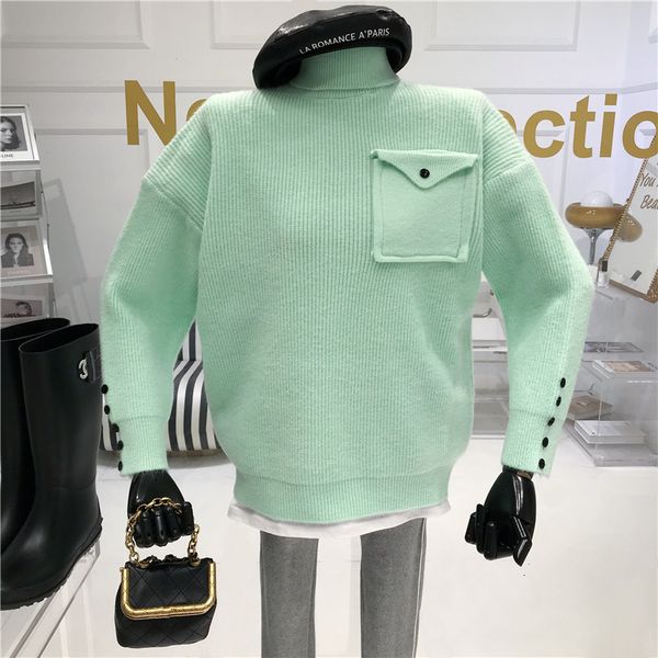 

spring fashion pinky shirt loose back pocket sweater high-neck ll72, White;black