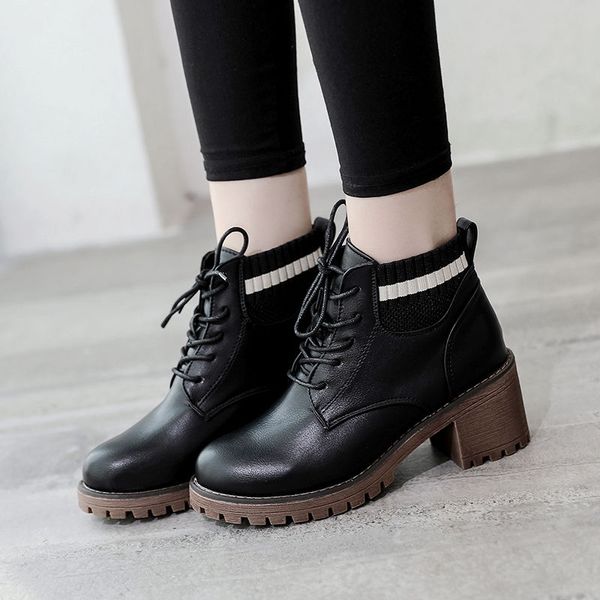 

womens shoes spring and autumn womens shoes 2019 new summer martins shoes thick heel high heel white boots., Black