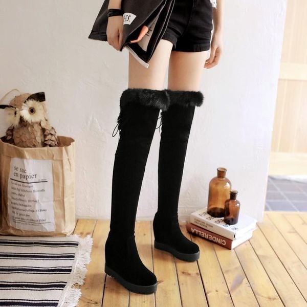 

boots 2021 winter thickened inner high thick soled women's plush snow knee, Black