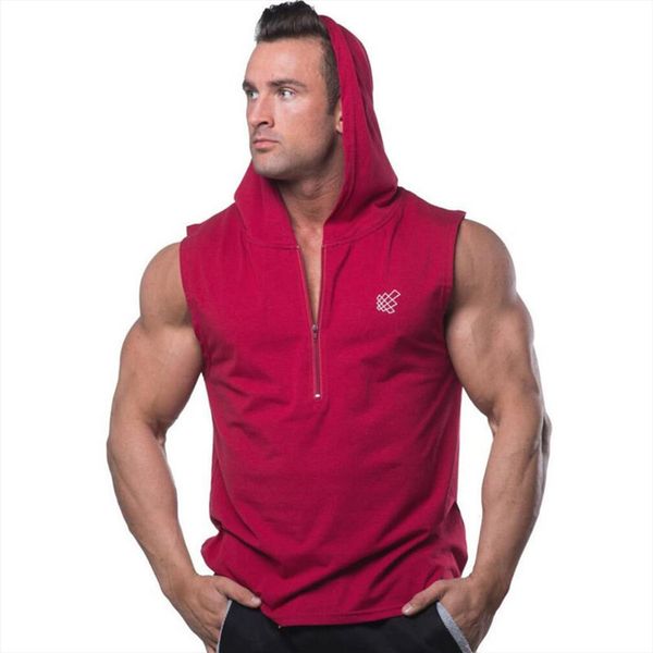

gyms clothing mens bodybuilding hooded tank cotton sleeveless vest sweatshirt fitness workout sportswear male, White;black