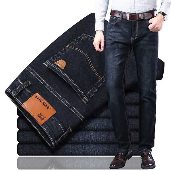 

brand men's fashion jeans business casual stretch slim jeans classic trousers denim pants male black blue 211206
