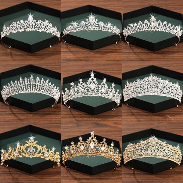 

hair clips & barrettes silver color crown and tiara wedding accessories for women bridal crystal rhinestone diadema tiaras bride, Golden;silver