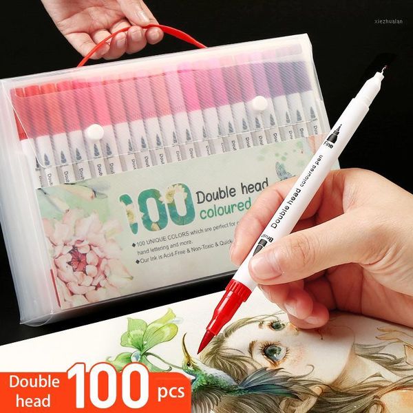 

100 color soft head watercolor penset kindergarten pupils with 24 colors 36 color double head washable painting pen art supplies1