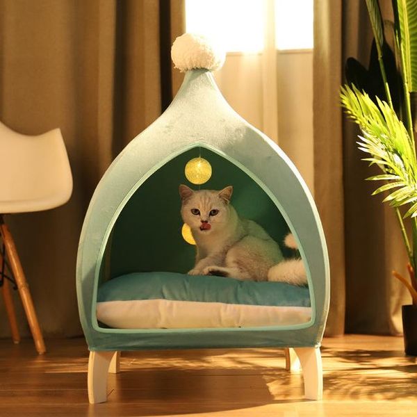 

cat beds & furniture factory wholesale pet litter summer tent wooden frame four seasons removable and washable net red dog