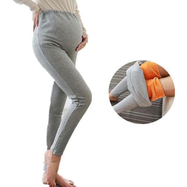

wusemeitian maternity bottoms women clothing clothes winter leggings thickened with velvet pregnant trousers warm pants, White