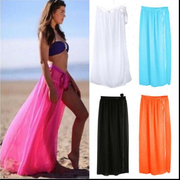 

women chiffon beach maxi wrap long skirt solid lace up bikini skirt mesh perspective skirt lady swimwear beachwear 5 colors, Black