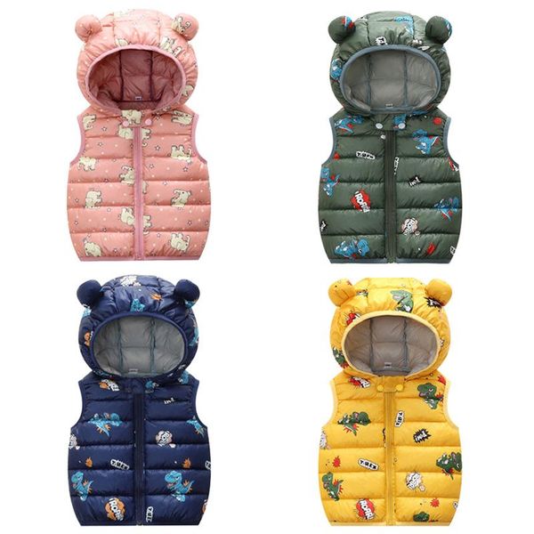 

waistcoat girls vests winter cartoon hooded warm baby girl clothes casual ear pattern boys jacket kids coat children clothing for 0-4 year, Camo