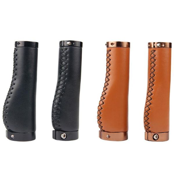 

bike handlebars &components 1 pair handle grips retro pu leather lockable bicycle cycling steering wheel anti-skid handlebar protector cover