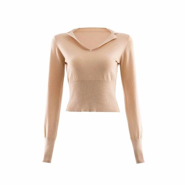 

women's sweaters winter european station street solid color lapel short bottoming sweater women, casual knit long sleeve, White;black