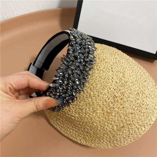 

202103-2508711 summer handmade raffia grass without beaded flowers temperament ladies sun cap women leisure hat wide brim hats, Blue;gray