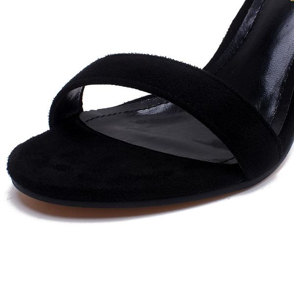 

sandals women ankle strappy summer shoes open toe chunky high heels party dress black plus big size 42