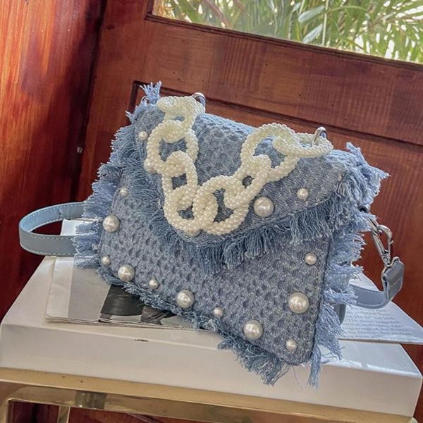 

evening bags mini totes with pearl handle 2021 summer high-quality denim women's designer handbag shoulder messenger bag
