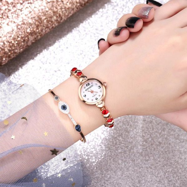 

wristwatches bracelet watch glass color diamond thin steel chain digital korean version of the forest temperament female, Slivery;brown