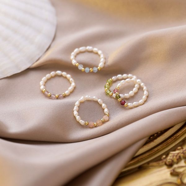 

fancy women gift natural pearl beads colorful stone ring jewelry for wholesale, Silver