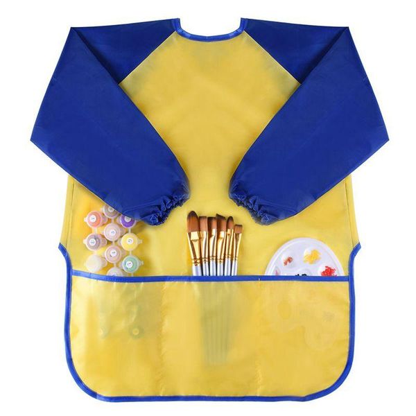 

aprons childrens kids toddler waterproof play apron art smock with 3 roomy pockets - painting, baking, feeding age 3-8 years (p