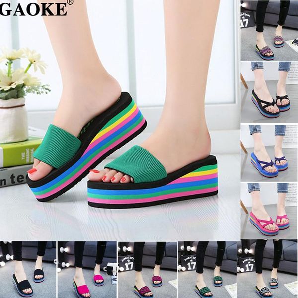 

slippers fashion rainbow shoes women summer non-slip sandals female beach eva colorful zapatos mujer, Black