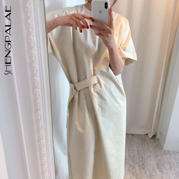 

shengpalae 2021 new summer women vintage loose high waist slim was thin elegant designed side lace-up waist maxi dress za4914 210309, Black;gray