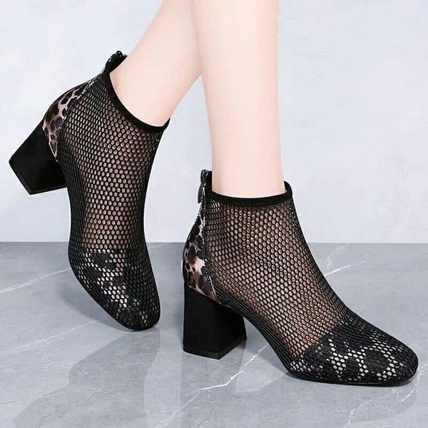 

women's mesh peep toe sandals heels single shoes women shoes in europe and america 2021 new spring and summer gauze mujer, Black