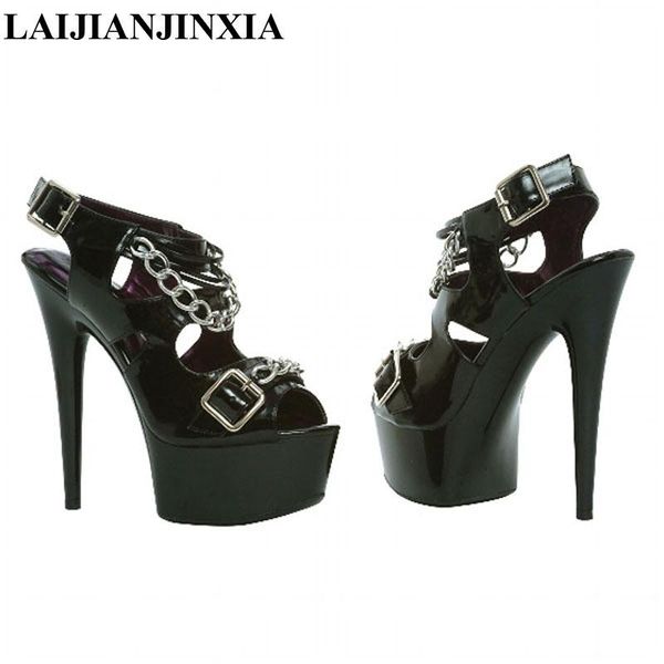 

dress shoes laijianjinxia open toe 15cm high heels sandals luxury women designers summer ankle strap chain ladies, Black