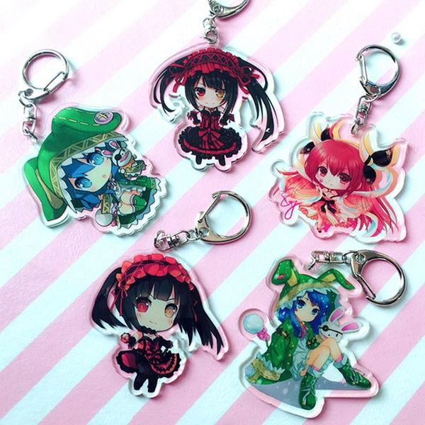 

keychains date a live q version keychain figure model cute acrylic transparent keyring fans birthday gift jewelry, Silver