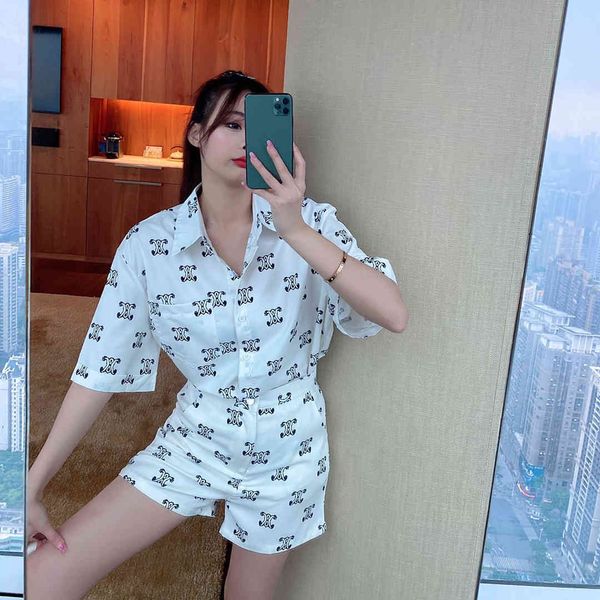 

saijia 2021 spring and summer new full shirt suit + shorts, White