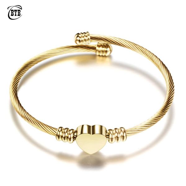 

charm bracelets trendy lover cuff bangles for woman rose gold color stainless steel bracelet with heart pendant luxury jewelry brand, Golden;silver