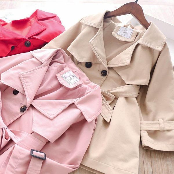 

2020 autumn girls waistband double-breasted trench coat children's clothing wholesale1, Blue;gray