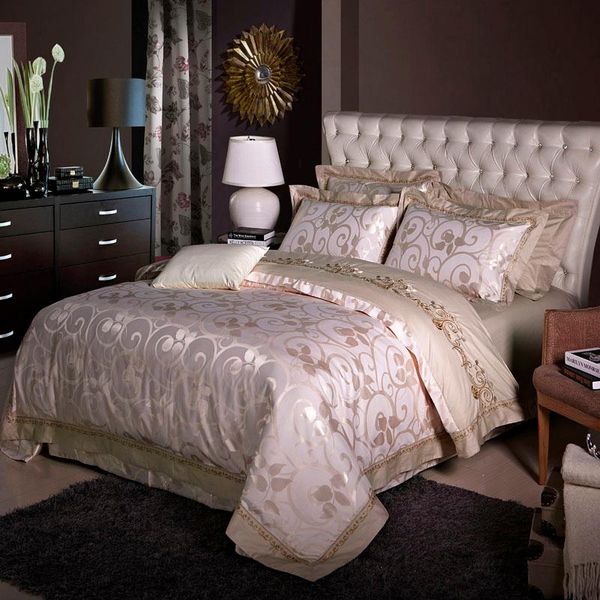 

bedding sets silk jacquard cotton bed clothes linen set(duvet cover sheet pillow)  king free