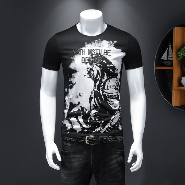 

t shirt men's short sleeve 2021 summer printing trend, White;black