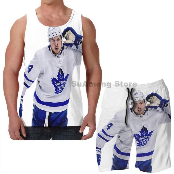 

men's tracksuits summer funny print men tank women auston matthews beach shorts sets fitness vest, Gray