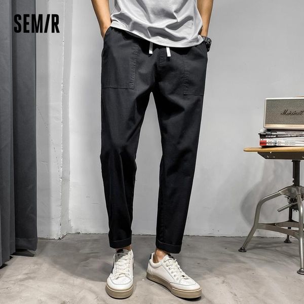 

men's pants semir casual men 2021 summer style simple elastic waist retro personality youth ninth point small feet, Black