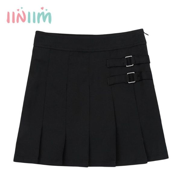 

skirts iiniim girls school uniform pleated side zipper scooter skirt with hidden shorts teenagers formal daily wear, Blue