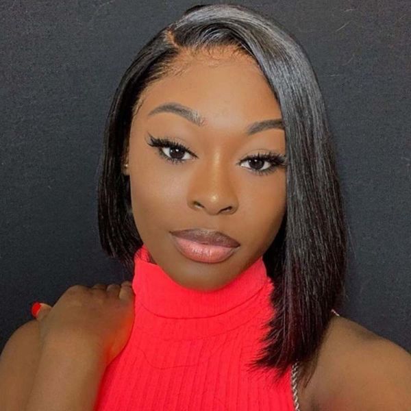 

lace wigs straight part bob wig blunt cut human hair for women side short brazilian with remy, Black;brown
