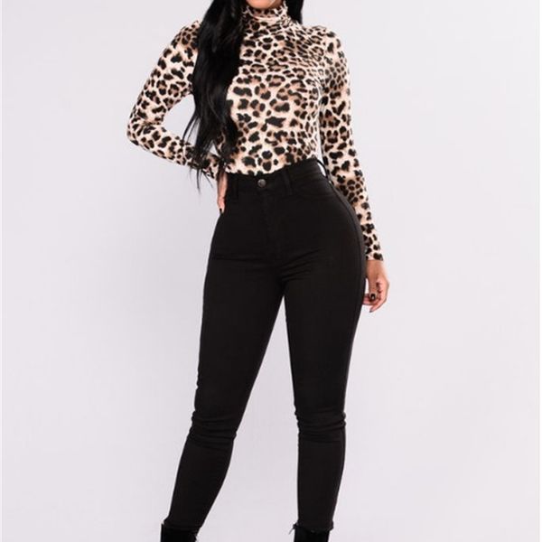 

2021 new women slim fit long mouw luipaard print t-shirt ladies casual plus size, White