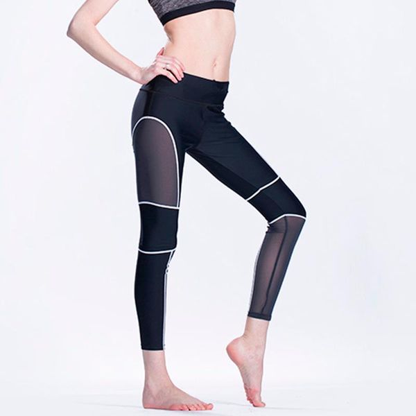 

ladies mesh stitching design yoga pants high waist quick-drying fitness peach hip tights solid sportswear yoga broek a20, White;red