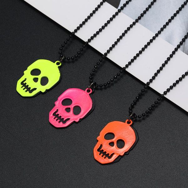

pendant necklaces design fluorescent color alloy skull ghost head long necklace hip hop halloween jewelry for women men party gift, Silver