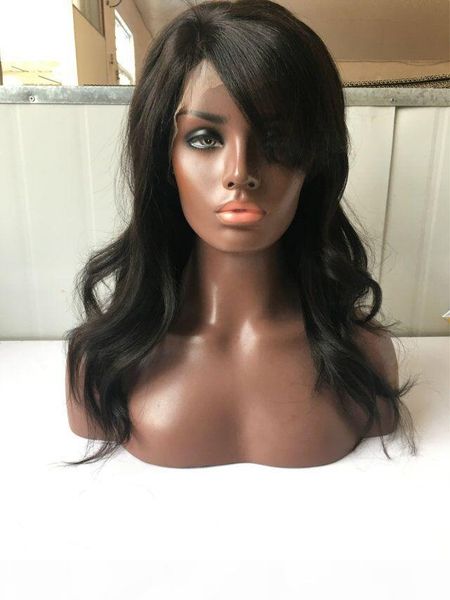 

glueless full lace wigs unprocessed peruvian full lace human hair wigs for black women wavy short wig with bleached knots, Black;brown