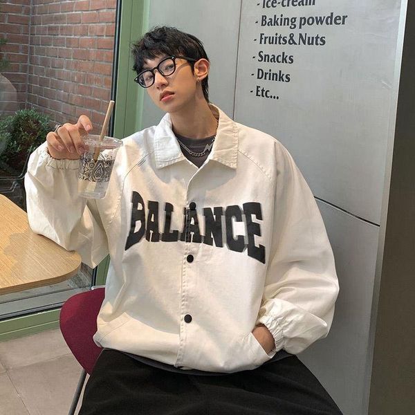 

2022men's jackets vintage jacket clothing letter printed coat spring autumn hong kong style fashion high street casual loose trend, Black;brown