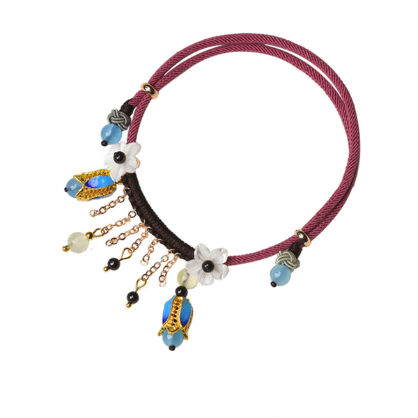 

anklets red rope tassel style anklet foot chain with flower crystal bead for women vintage beach adjustable jewelry accessories, Red;blue