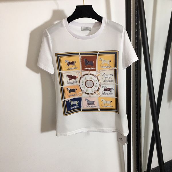 

milan runway t-shirt 2021 o neck short sleeve print designer t-shirt brand same style t-shirt 0225-2, White