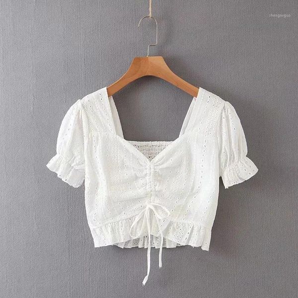 

women's blouses & shirts schiffy drawstring crop top, White