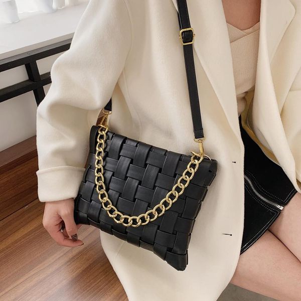 

weave design pu leather crossbody bags for women 2020 luxury solid color shoulder handbags chain cross body bag