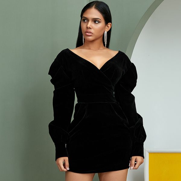 

winter black long sleeve button deep neck dress women evening party new vestidos club mini dresses b0gq, Black;gray