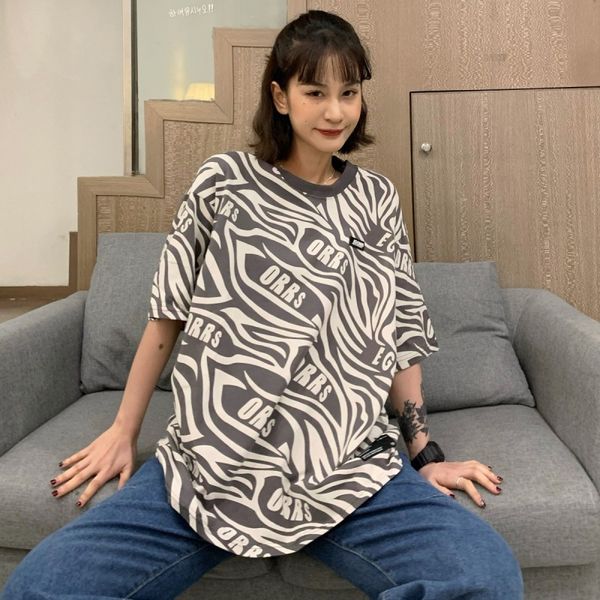 

qnpqyx street loose half-sleeved t-shirt women hip hop t shirts 2021 summer new korean style mid-length leopard print trend, White