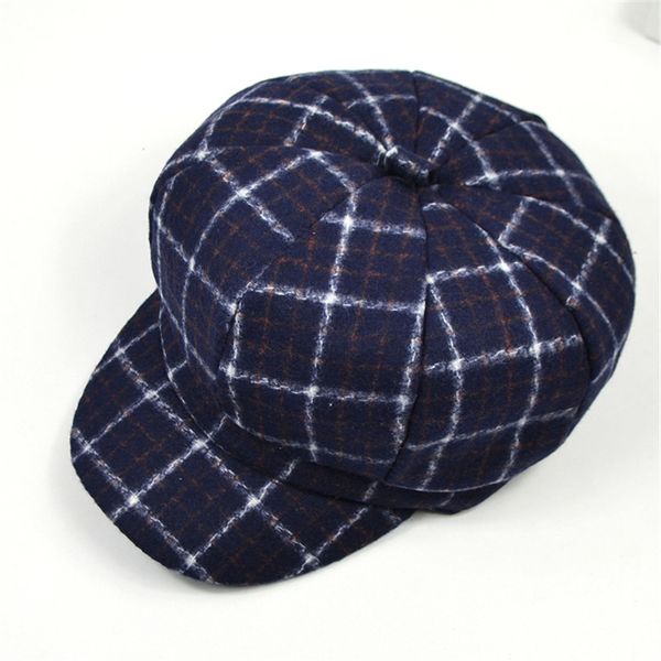 

autumn and winter new duck tongue versatile popular corduroy casual plaid bailey octagonal hat, Black;white