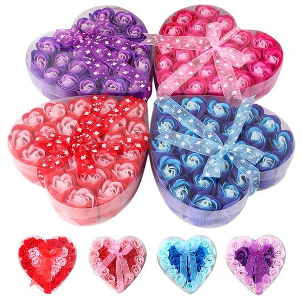 

24pcs scented rose flower petal bath body soap wedding party gift red pink blue purple paper soap artificial fake dried flower
